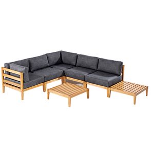 Conj. Sofa de Canto Ripado Preto + Mesa Centro Cannes Mel - 72444