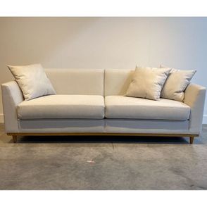 Sofá Asti 3 Lugares Tecido Linho Bege com Pés Madeira 210 cm - 72341