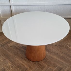 Mesa Jantar Piacenza Tampo Vidro Off White e Base Cone Castanho 150 cm - 72487