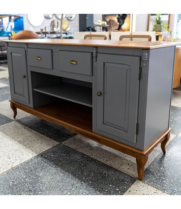 Mesa Ilha Fiona Cinza Escuro 2 Portas 2 Gavetas 176cm - 59811