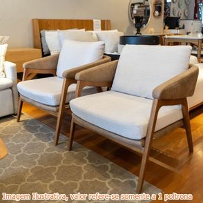 Poltrona Dubia Estofada Tecido Branco e Courino Fendi Base Amendoa - 70208