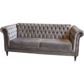 Sofá Chesterfield Assento Tecido Cinza Base Madeira Imbuia 210 cm - 56448