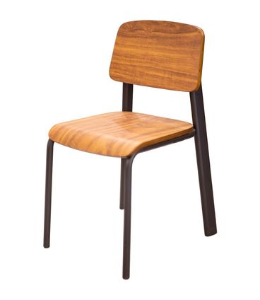 Cadeira Jean Prouve Madeira Imbuia com Base Aço Preta - 48191