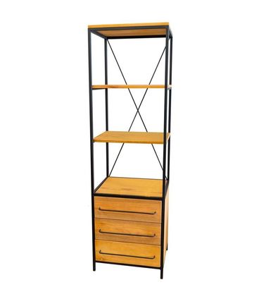 Estante Teka Industrial 3 Gavetas Madeira Amêndoa e Base Preta 200 cm - 70799