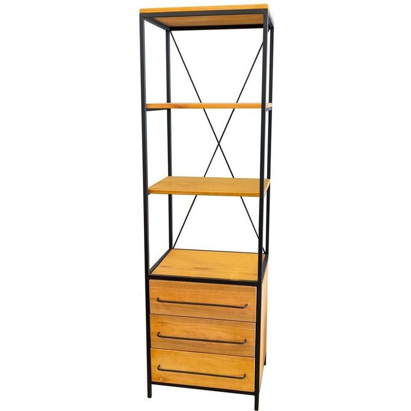 EstanteTekaIndustrial3GavetasMadeiraAmendoaeBasePreta200cm70799
