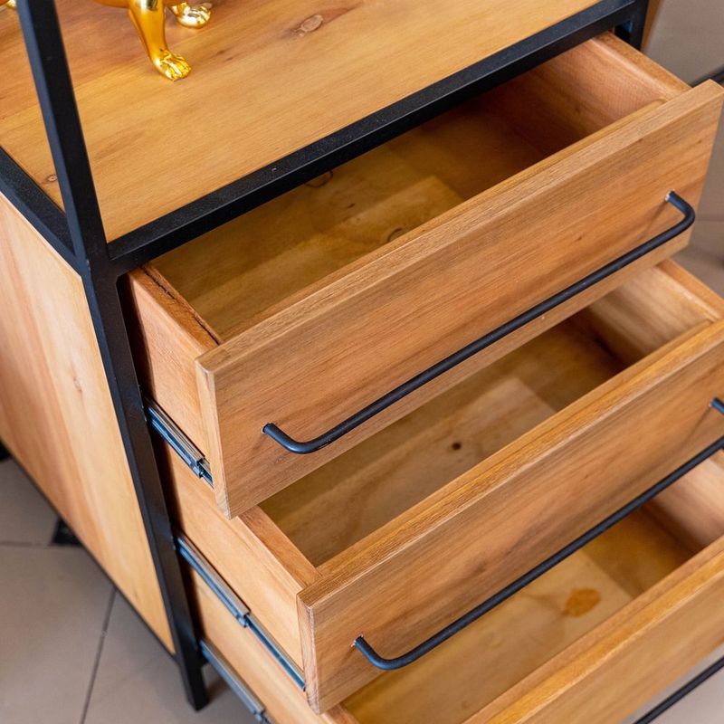 EstanteTekaIndustrial3GavetasMadeiraAmendoaeBasePreta200cm70799