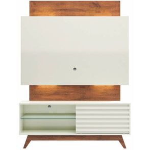 Home com LED Tassos 1 Porta de Correr em MDF Off White e Nobre 140 cm - 56499