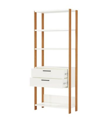 Estante Elegante 1 Torre 2 Gavetas MDF cor Off White e Freijó 185 cm - 52803