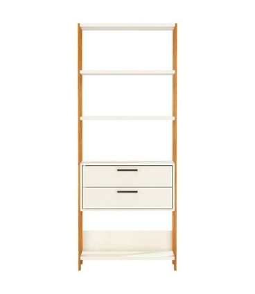 Estante Elegante 1 Torre 2 Gavetas MDF cor Off White e Freijó 185 cm - 52803