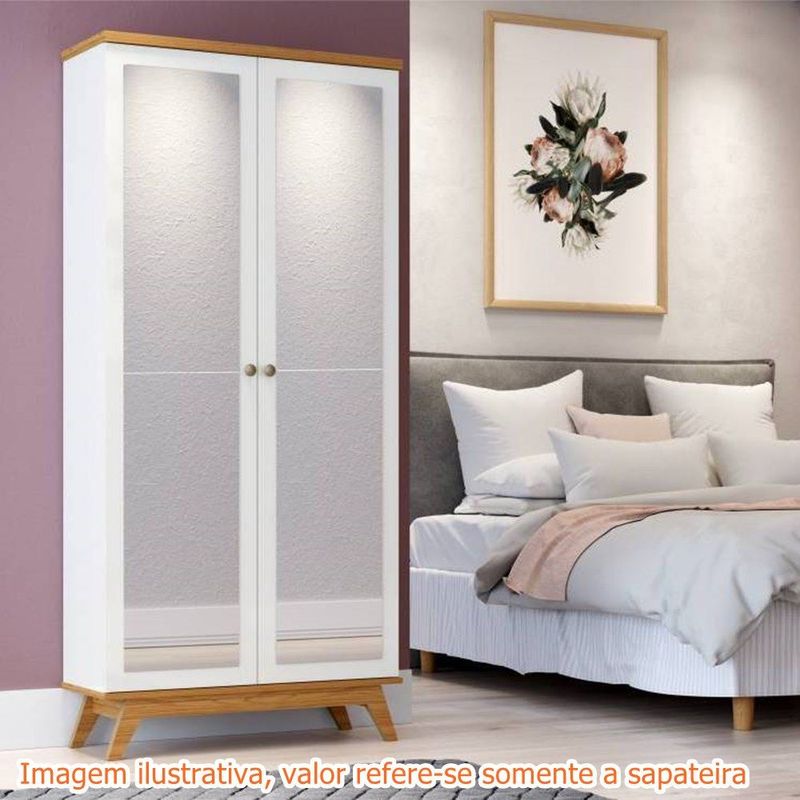 SapateiraCampbell2PortasEspelhadasemMDFcorOffWhiteeFreijo180cm47497