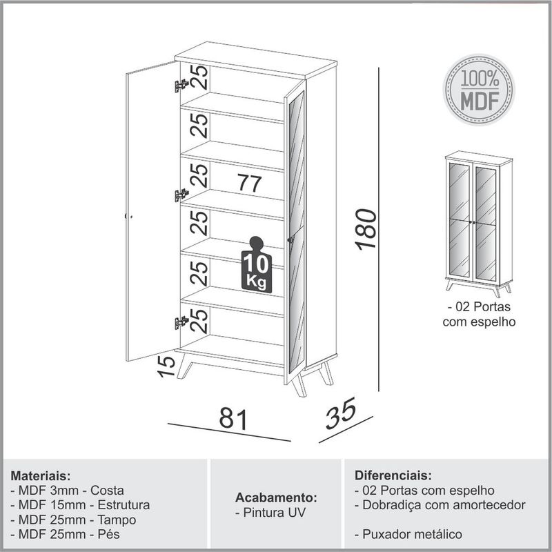 SapateiraCampbell2PortasEspelhadasemMDFcorOffWhiteeFreijo180cm47497