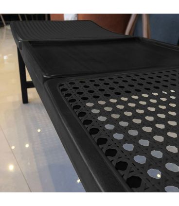 Banco Siena Estrutura Madeira Preto com Assento Tela Natural Preta 124 cm - 70576