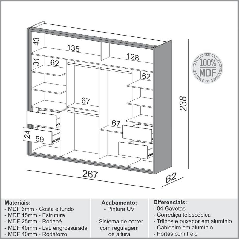 RoupeiroAlexandria2PortasEstruturaemOffWhitecorFreijoeOffWhite267cm56341