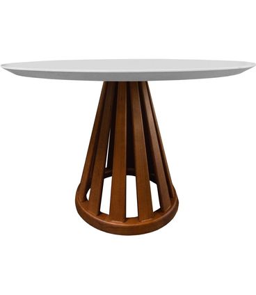 Mesa Jantar Maitê Redonda Tampo MDF Vidro Fendi e Base Ripada Amêndoa 135 cm - 69377