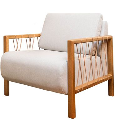 Poltrona Joe Assento Linho Creme Base Madeira - 55239