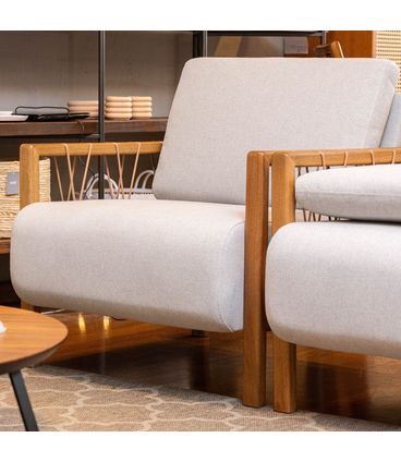 Poltrona Joe Assento Linho Creme Base Madeira - 55239