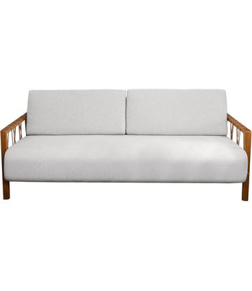 Sofá Joe Linho cor Cinza e Fibra Algodão Marrom com Base Madeira Amendoa 200 cm - 71370