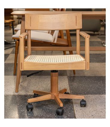 Cadeira Office Orla Tela Sextavada Natural e Madeira Mel com Base Rodizio - 71999