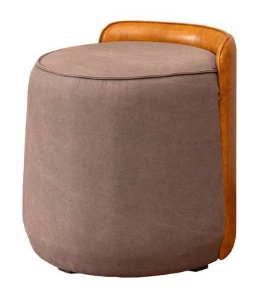 Puff Elano Estofado Tecido Lona Grafite Costas Courino Caramelo - 71332