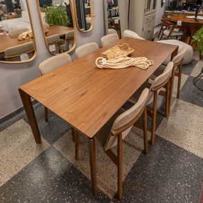 Mesa de Jantar Lush Retangular Laminado Castanho com Base Madeira 200 cm - 71994