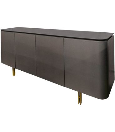 Buffet Collins 4 Portas Laca Grafite Brilho com Pés Aço Ouro 200 cm - 71182