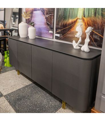 Buffet Collins 4 Portas Laca Grafite Brilho com Pés Aço Ouro 200 cm - 71182