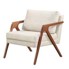 Poltrona Vertice Estofada Tecido Jacquard Cru com Estrutura Madeira Amêndoa - 71369