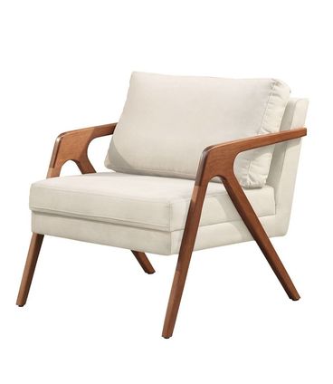 Poltrona Vertice Estofada Tecido Jacquard Cru com Estrutura Madeira Amêndoa - 71369