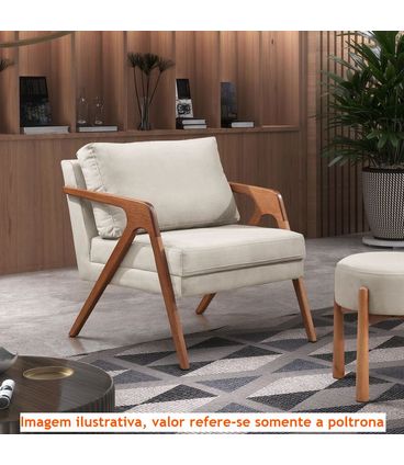 Poltrona Vertice Estofada Tecido Jacquard Cru com Estrutura Madeira Amêndoa - 71369