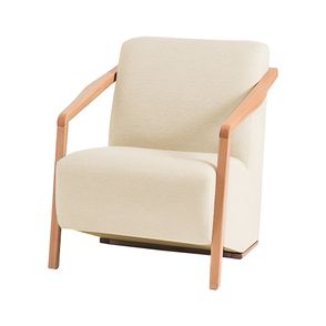 Poltrona Leaf Estofado Sarja Elastano cor Cru com Estrutura Madeira Natural - 70035