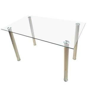 Mesa Jantar Oliveira Retangular Vidro Temperado Branco Pés Aço Inox 160 cm - 42977