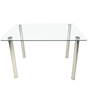 Mesa Jantar Oliveira Retangular Vidro Temperado Branco Pés Aço Inox 160 cm - 42977