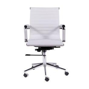 Cadeira Office Eames Baixa Courissimo Branco com Base Rodizio Cromada - 15120