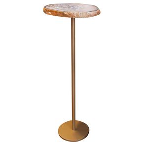 Mesa de Apoio Agata Alta Tampo Pedra Natural Agata Base Aco Champagne 59 cm - 72629