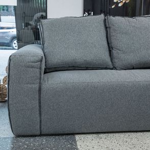 Sofa Domo 3 Lugares Estofado Revestido em Linho Cinza 220 cm - 64214