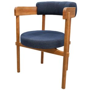 Cadeira Cavalet com Braco Estofada Algodao Azul com Estrutura Champagne - 72015