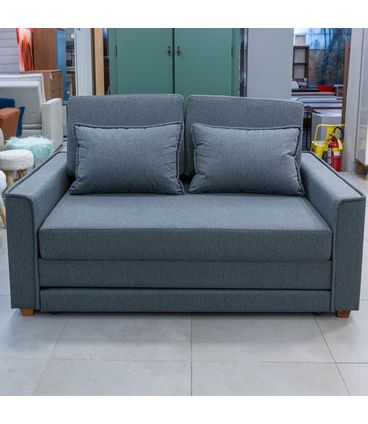 Sofá Cama Annecy Estofado em Tecido Linho Cinza Escuro com Pés Madeira 172 cm - 71234