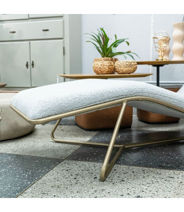 Chaise Firenze Estofado Boucle Cinza e Courino Caramelo Aço Gold - 72655