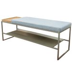 BancoDuetsSapateiraAssentoBoucleCinzacomBandejaCarvalhoNaturalcomEstruturaAcoChampagne120cm72659