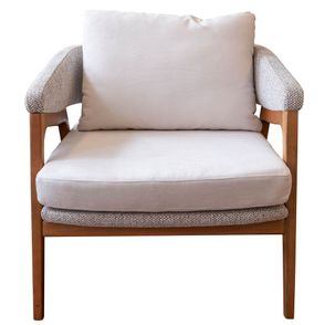 Poltrona Dubia Estofada Tecido Cru e Jacquard Cinza Base Amendoa - 72253