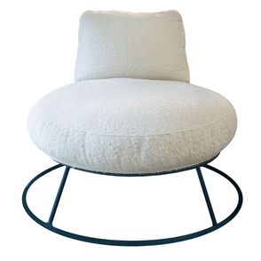 Poltrona Disk Estofada Tecido Boucle Natural com Base Aço cor Azul - 69272