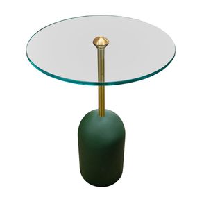 Mesa Apoio Glass Baixa Tampo Vidro e Haste Dourada com Base Verde Musgo 40 cm - 72677
