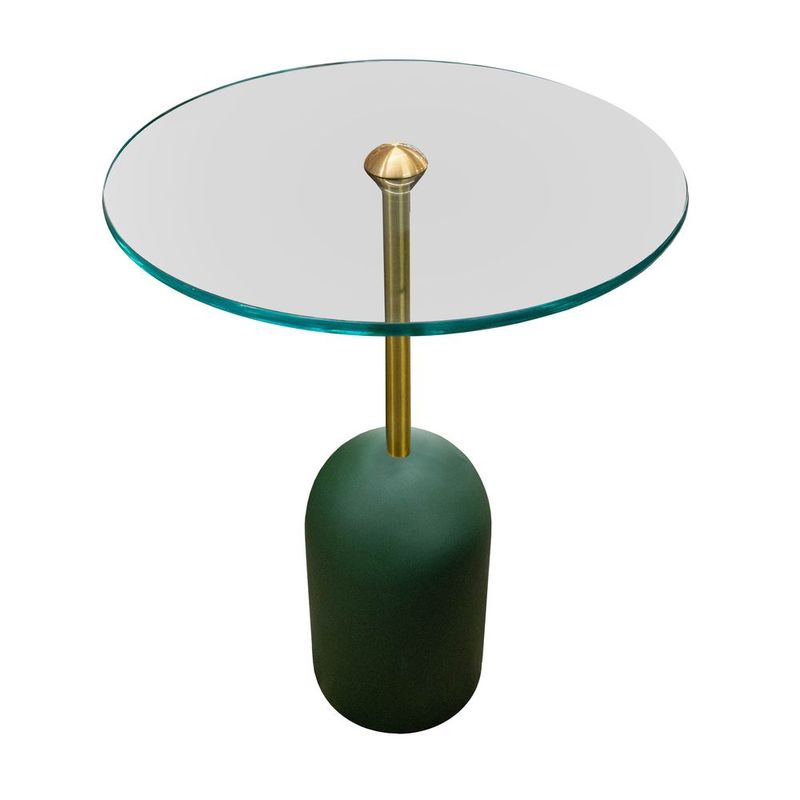 MesaApoioGlassBaixaTampoVidroeHasteDouradacomBaseVerdeMusgo40cm72677