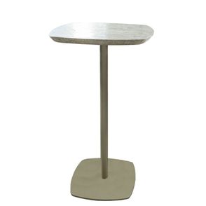 Mesa de Apoio Safira Baixa Tampo Marmore Travertino com Base Aco Champagne 55 - 72665