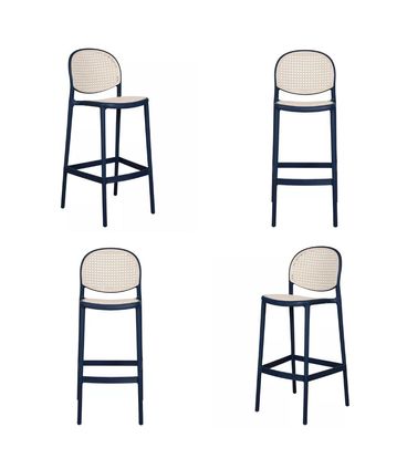 Kit 04 Banquetas Positano Alta Polipropileno Azul  - 73054