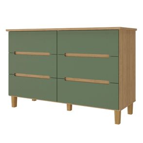 Comoda Logan 6 Gavetas em MDF cor Olmo e Verde 136 cm - 72413