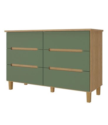Comoda Logan 6 Gavetas em MDF cor Olmo e Verde 136 cm - 72413