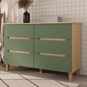 Comoda Logan 6 Gavetas em MDF cor Olmo e Verde 136 cm - 72413