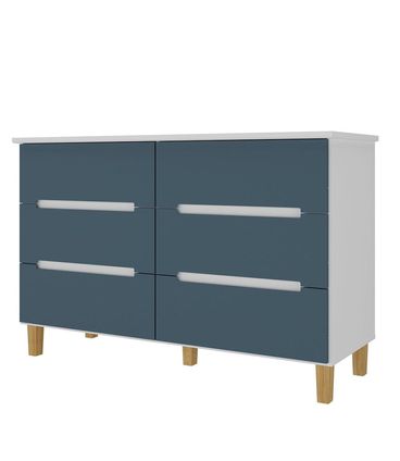 Comoda Logan 6 Gavetas em MDF cor Branco e Azul 136 cm - 72948