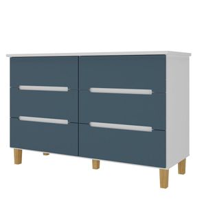 Comoda Logan 6 Gavetas em MDF cor Branco e Azul 136 cm - 72948